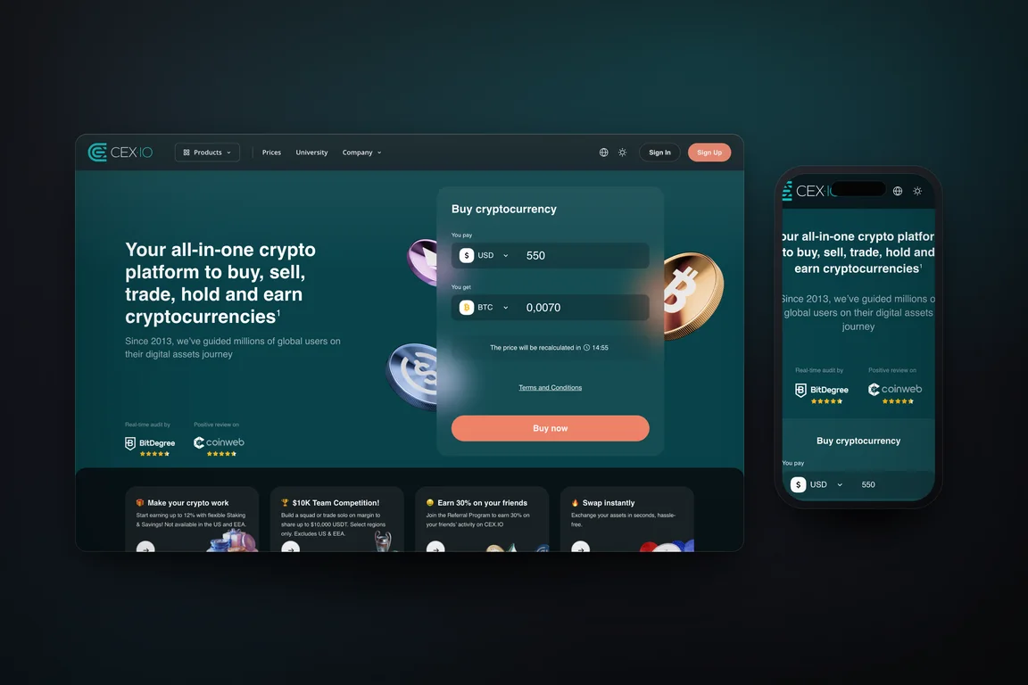CEX.IO - desktop and mobile screens